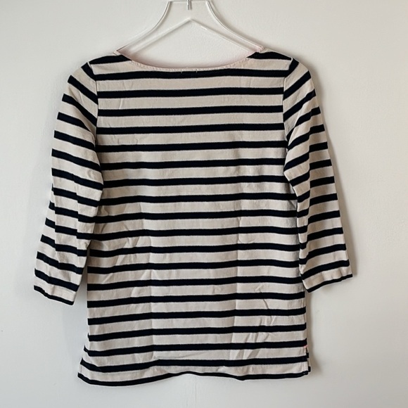 J Crew | 100% Cotton 3/4 Sleeve Navy Stripe Nautical Crewneck contrast stitch - Picture 6 of 6